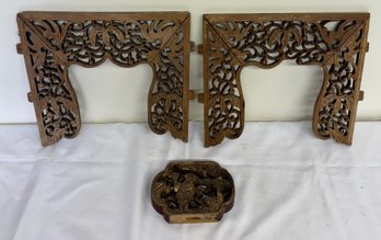 Group Three Chinese Carved Wood Panels
