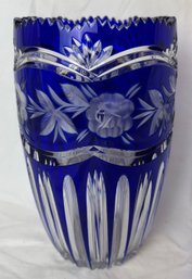 Cobalt Blue Cut To Clear Crystal Vase