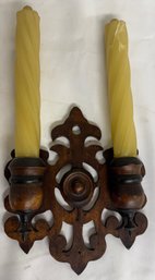 Victorian Style Carved Wood Double Sconce