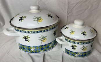 Two Royal Doulton Enamel Pots With Lids