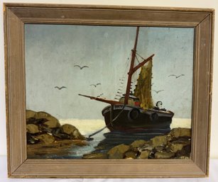 Oil On Board, Fishing Boat