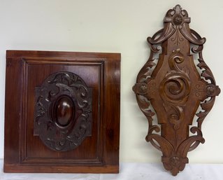 Two Victorial Wood Carvings - Cartouch, Door Panel