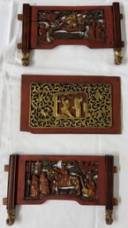 Group Three Chinese Carved Wood Panels