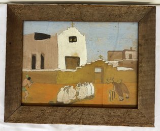 Gouache, South American Village Scene W/Shaman