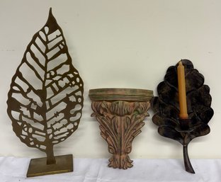 Group Three Leaf Form Wall Mounts/Brackets And Decor