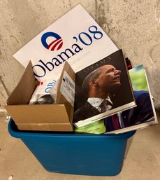 Tote Of Obama Campaign Items And Hard Cover Books