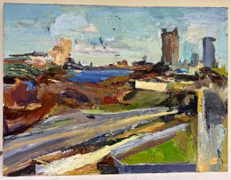 Large Oil On Canvas Abstract Landscape Signed Helen Chuang On Verso