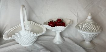 Three Pieces Of Milk Glass