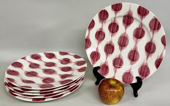 Six Anthropologie Red Polka Dot Dinner Plates