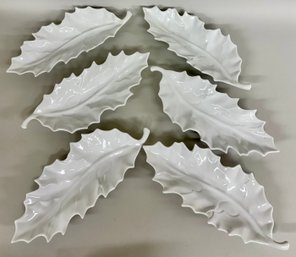 Set Of Six Apilco Classic White Leaf Shaped Dishes Made In France
