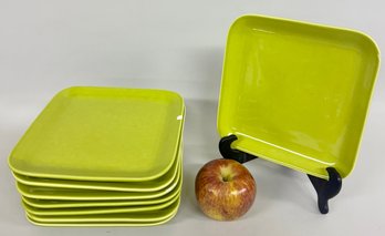 Eight Green Square Salad Plates As Found