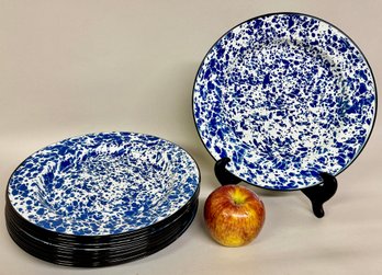 Twelve Blue And White Enamel Plates