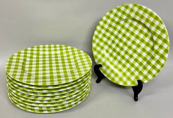 Set Of Ten Green Plaid Sabre Dinner Plates