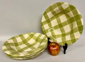 Set Of Five Wonki Ware Di Marshall Green Plaid Bowls - South Africa