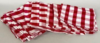 Sixteen Red And White Checked Cotton Napkins