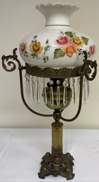 Victorian Brass, Glass Parlor Lamp, Unelectrified