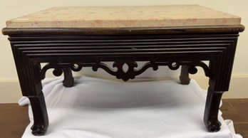 Asian Style Carved Wood Low Table, Marble Top