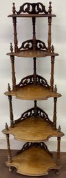 Victorian Carved Walnut Five Tier Corner Whatnot