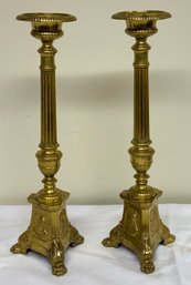 Pair French Empire Style Brass Candlesticks