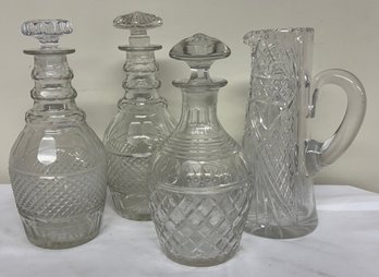 Four Cut Glass Wares, Three Decanters, Pitcher