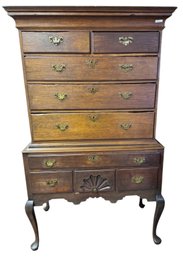 New England Maple Fan Carved Queen Anne Highboy