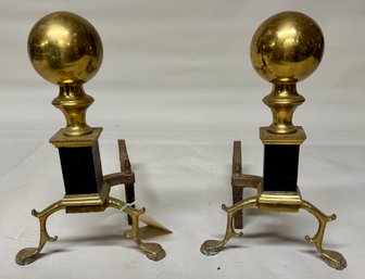 Pair Brass Ball Top Andirons