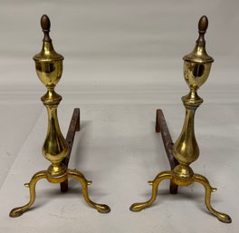 Pair Urn Top Brass Andirons