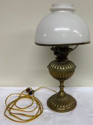 Vintage Brass Lamp With Milk Glass Shade