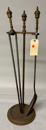 Period Brass And Steel Fire Tools And Matching Stand