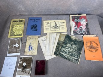 Collection Of Antique Cycling Ephemera, Booklets, Catalogs, Photographs, And Manuals