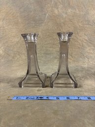 Pair Clear Glass Antique Candlesticks