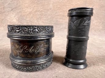 Antique Silver Plated Napkin Ring & Toothpick With Floral Design