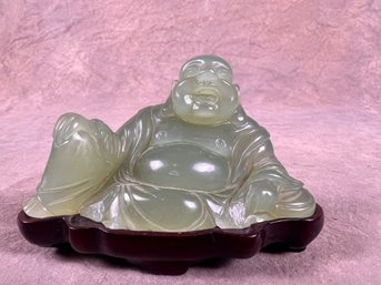 Glass Laughing Buddha Jade Figurine