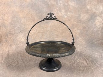 Antique Silverplate Pedestal Brides Basket With Swivel Handle