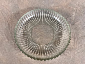Vintage Clear Glass Bowl With Ribbed Design And Scalloped Edge