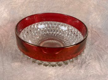 Indiana Glass Cranberry Red Stained Diamond Point Bowl