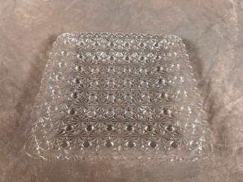 Daisy And Button Pattern Clear Glass Square Plate