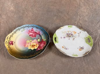 Two Antique Hand-Painted Porcelain Plates, One With Roses And One With Floral Design