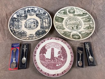 Set Of Three Commemorative Plates With Spoons