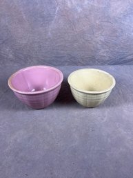 Two Vintage McCoy Pottery Mixing Bowls, Pink And Cream Set