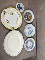 Group Of Six Assorted Decorative Plates, Floral, Landscape And Windmill Designs