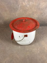 Classic Mid 20th Century Enamelware Cooking Pot With Lid And Handle