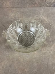 Patterned Pressed Glass Bowl With Handles