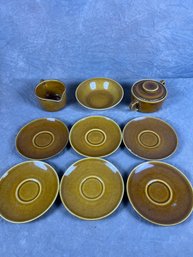 Stoneware Coffee Set With Cream Cup, Sugar Bowl, Breakfast Bowl, And Six Saucers