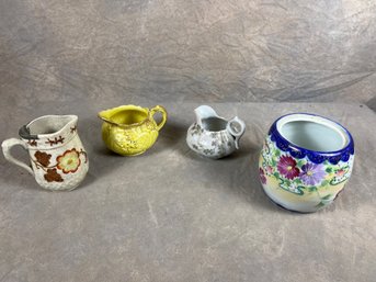 Assorted Oriental Vintage Pottery Creamer Cups And Vases