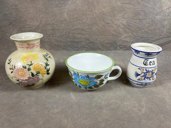 Three Hand Painted Ceramic Vases