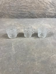 Set Of Three Mini Vintage Pressed Glass Hobnail Mugs With Handles