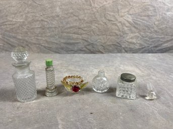 Group Of Six Mini Vintage Perfume Bottles And Small Glass Trinkets