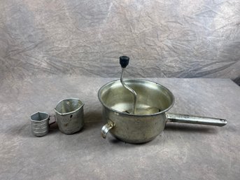 Antique Foley Food Mill And Swans Down Measuring Cups