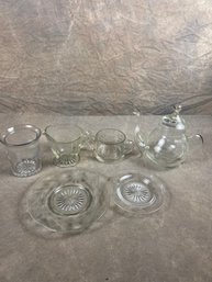 Antique Clear Glass Tea Supplies With Starburst And Floral Design